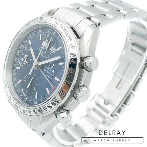 omega speedmaster triple date blue dial|Omega Speedmaster blue origin.